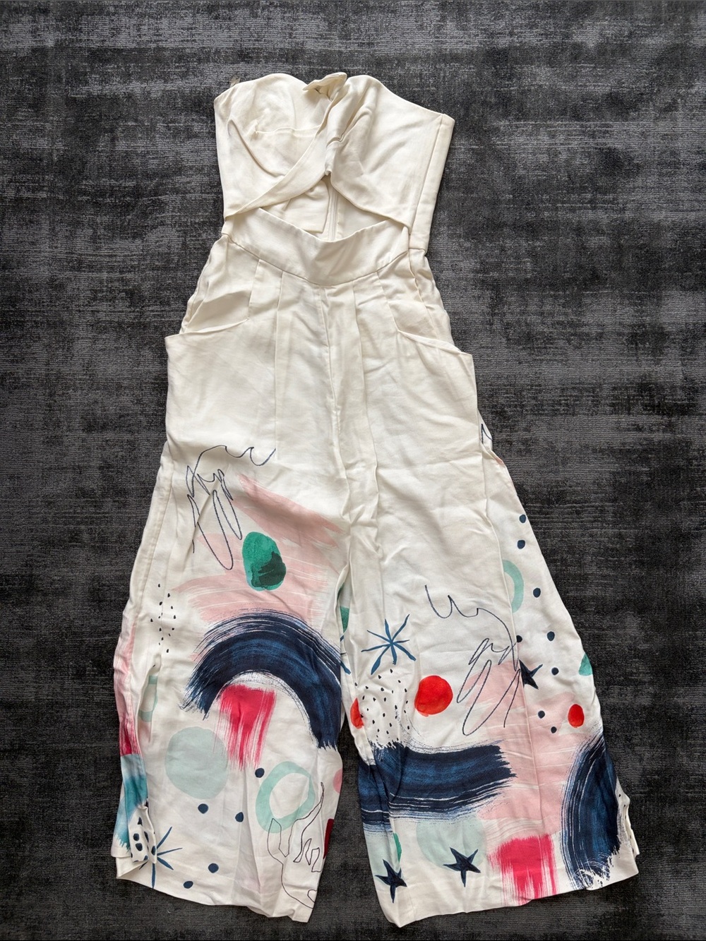 sass & bide Cream Artistic Print Wide-Leg Jumpsuit